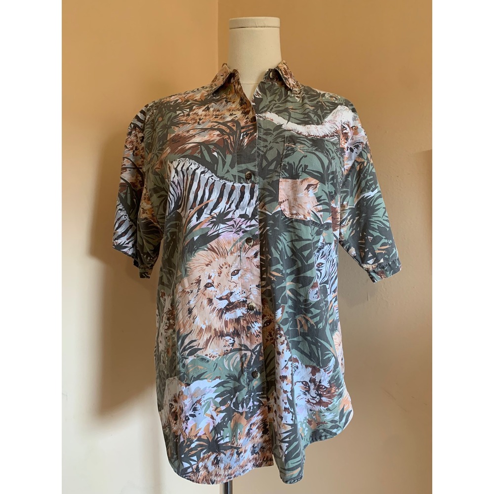 Andrew Sport International Sportswear Vintage Safari Animal Print Shirt M